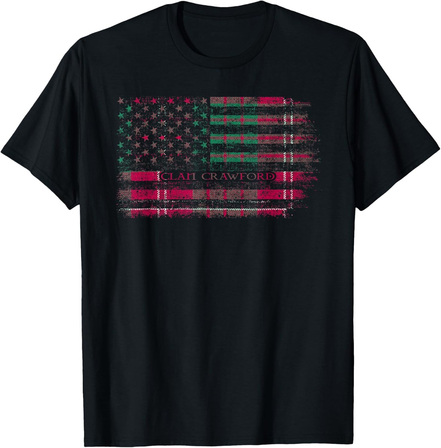 Clan Crawford Scottish tartan US flag kilt Scotland T-Shirt - T-Shirt | Black