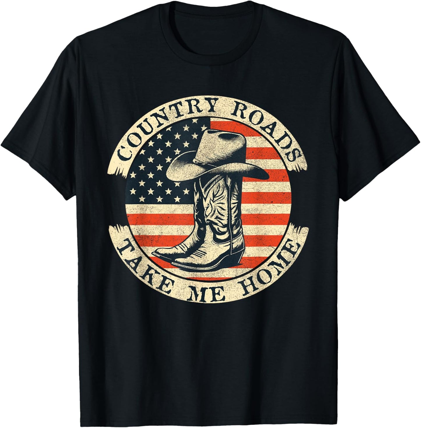 Country Roads Take Me Home Cowboy Western Virginia Retro T-Shirt - T-Shirt | Black
