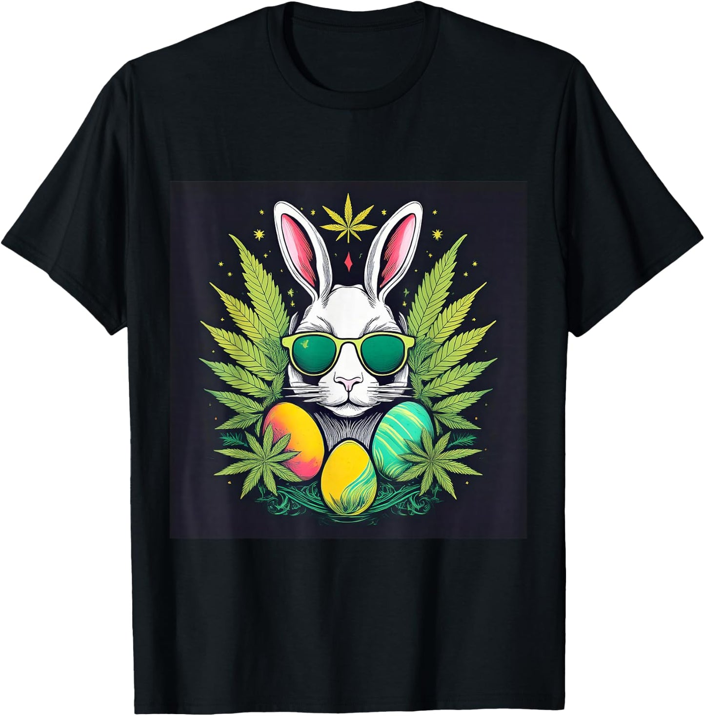Easter Bunny With Marijuana Leaves 420 Day T-Shirt - T-Shirt | Black