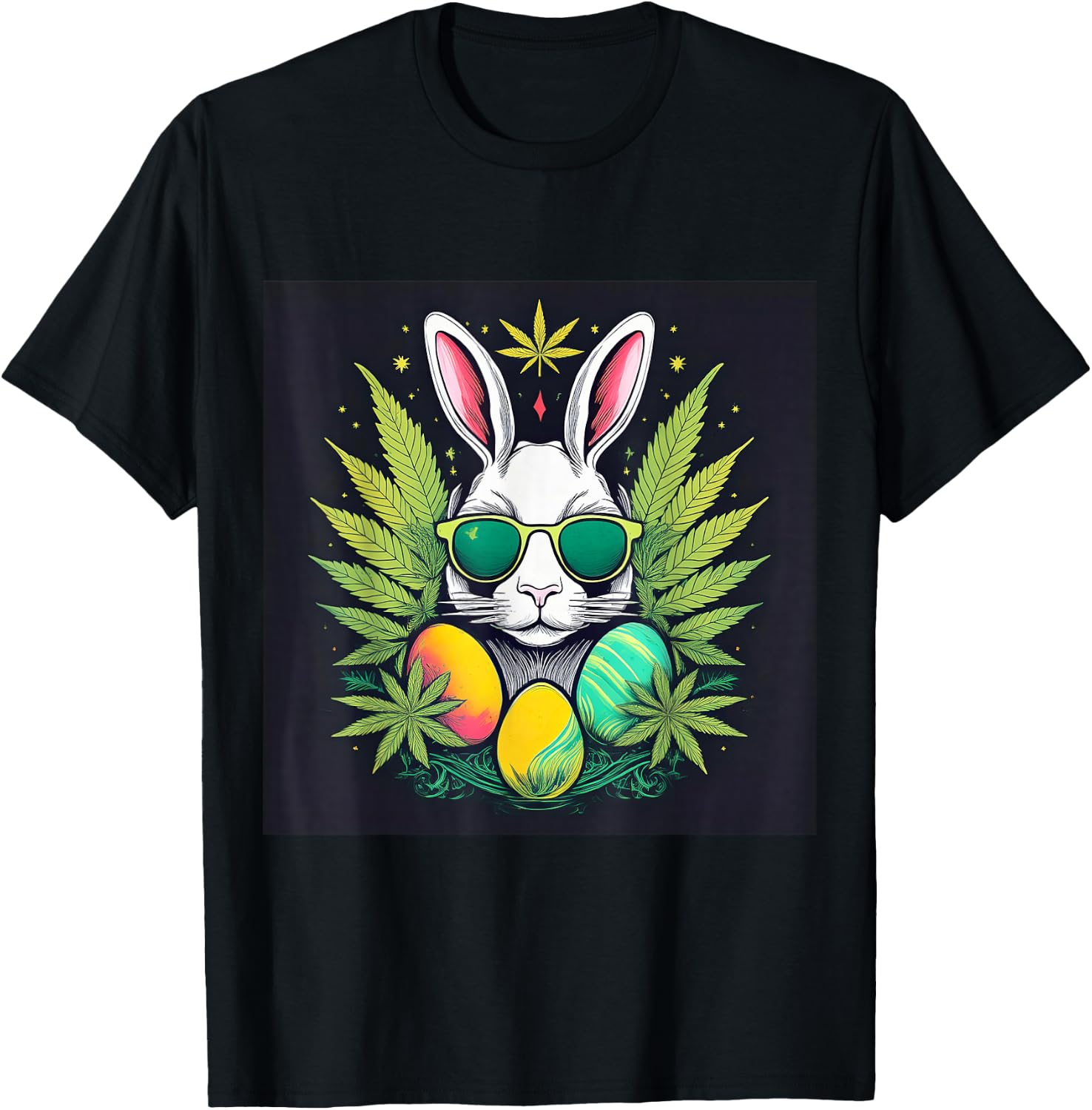 Easter Bunny With Marijuana Leaves 420 Day T-Shirt - T-Shirt | Black