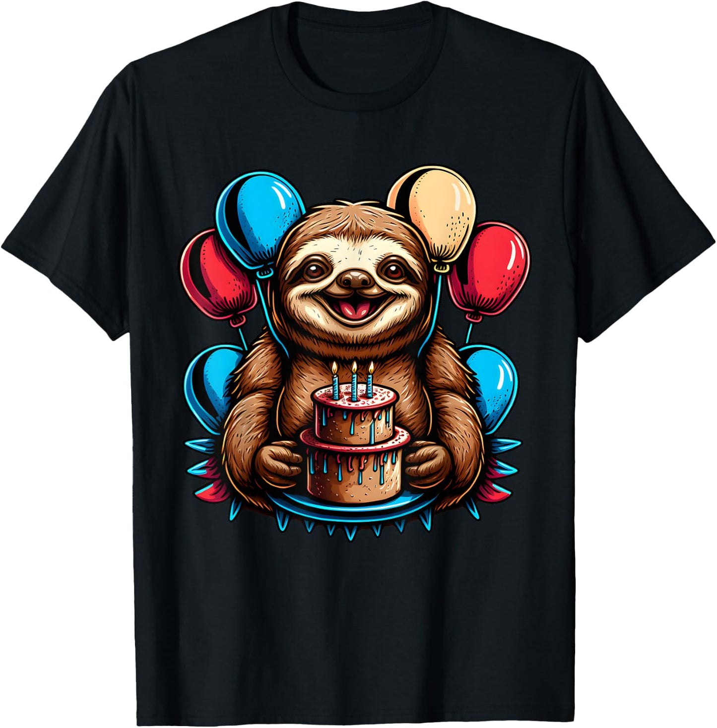 Sloth Birthday Shirt Girl Boy Mom Lazy Sloths Gift T-Shirt - T-Shirt | Black