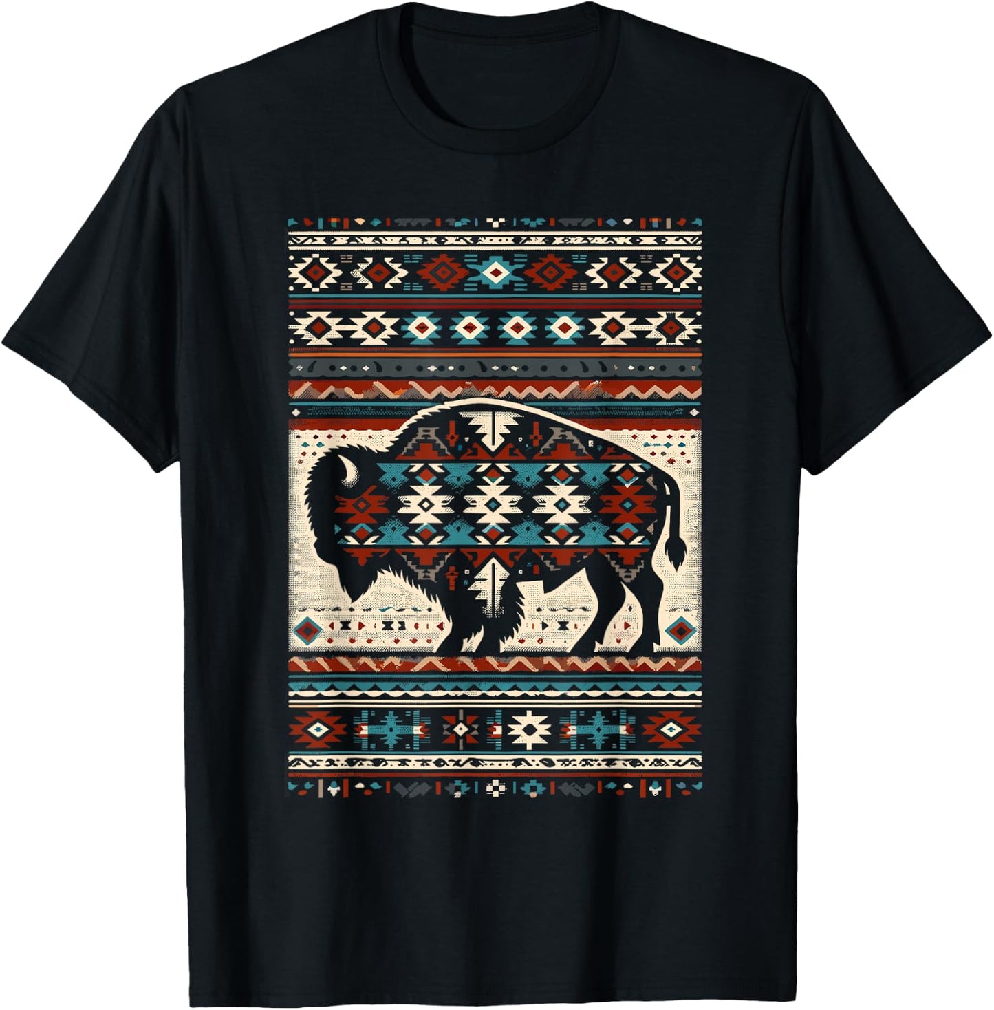 Arizona Buffalo Aztec Indian Southwestern Pattern Vintage T-Shirt - T-Shirt | Black