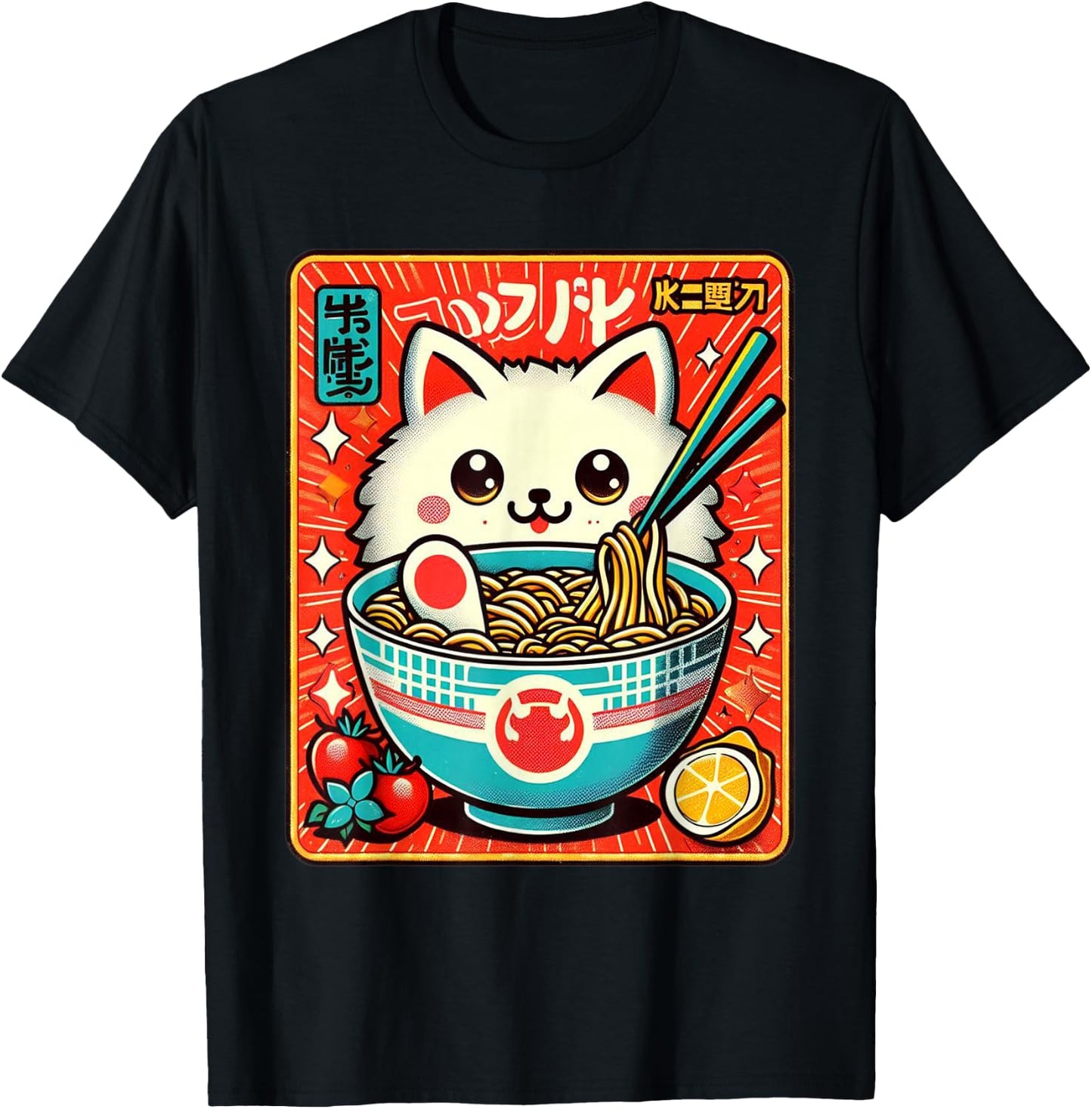 Japanese Ramen Noodles Manga Ramen Kawaii Cat T-Shirt - T-Shirt | Black
