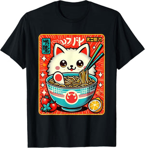 Japanese Ramen Noodles Manga Ramen Kawaii Cat T-Shirt - T-Shirt | Black