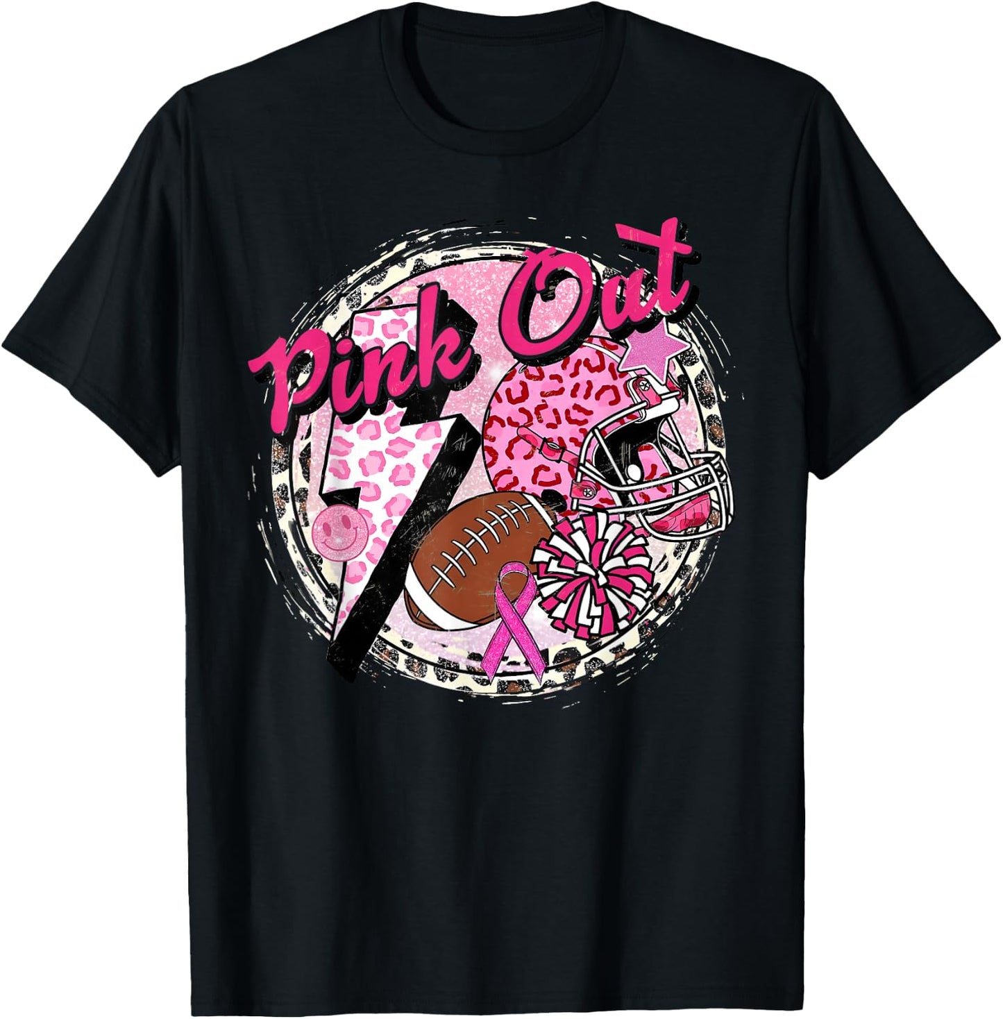 Pink Out American Football Warrior Breast Cancer Awareness T-Shirt - T-Shirt | Black