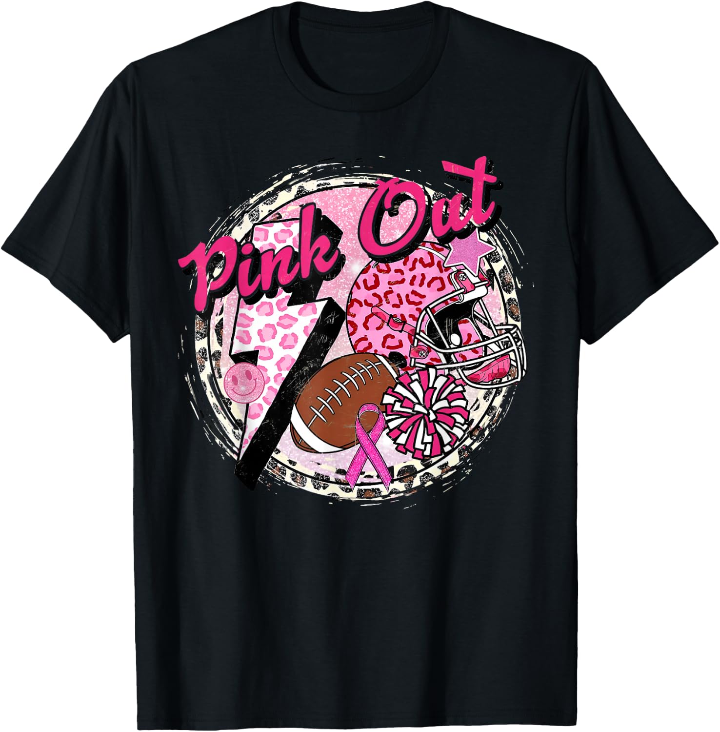 Pink Out American Football Warrior Breast Cancer Awareness T-Shirt - T-Shirt | Black