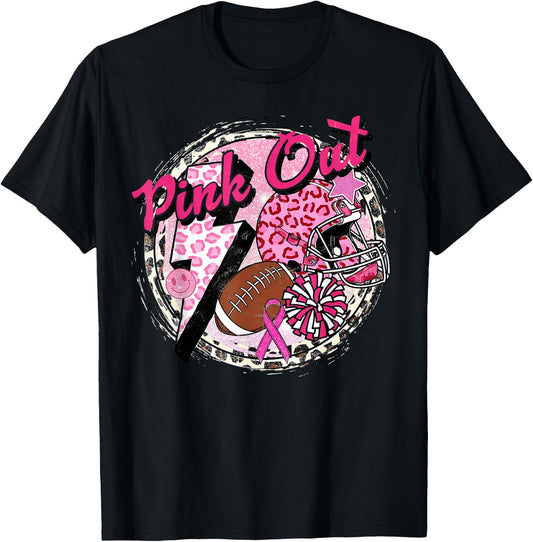 Pink Out American Football Warrior Breast Cancer Awareness T-Shirt - T-Shirt | Black