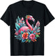 Pink Flamingo Watercolor T shirt Hawaiian Flowers Floral T-Shirt - T-Shirt | Black