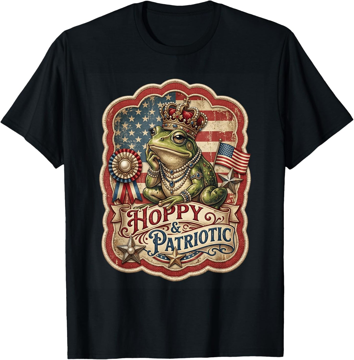 Vintage 4th of July Hoppy and Patriotic Frog Graphic Women T-Shirt - T-Shirt | Black