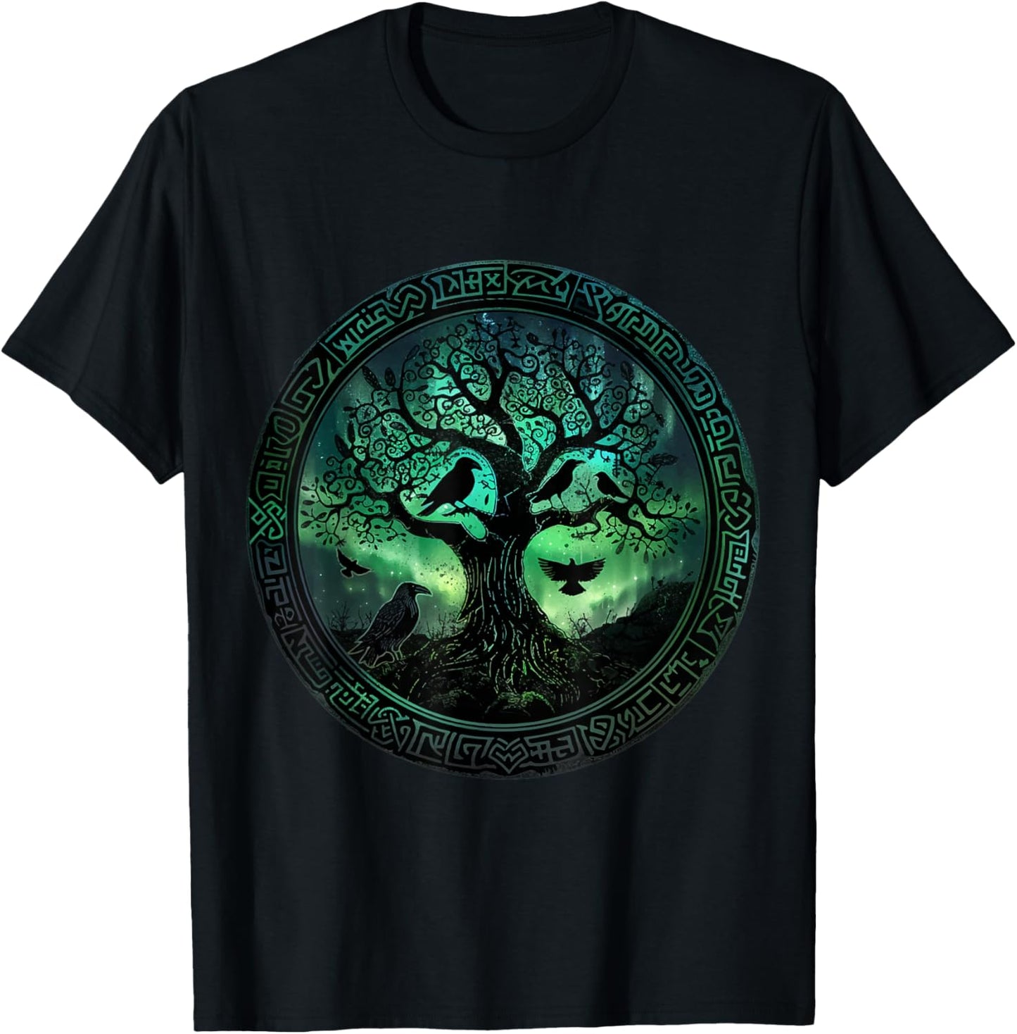 Hugin & Munin Ravens Odins Viking Tree of Life , black T-Shirt - T-Shirt | Black