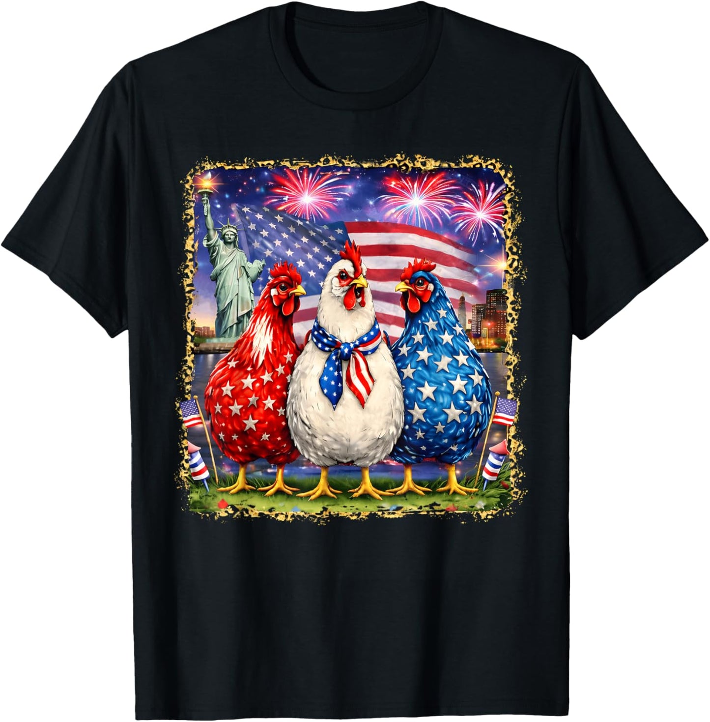 4th of July Patriotic Chickens America Women Girl USA Flag T-Shirt - T-Shirt | Black