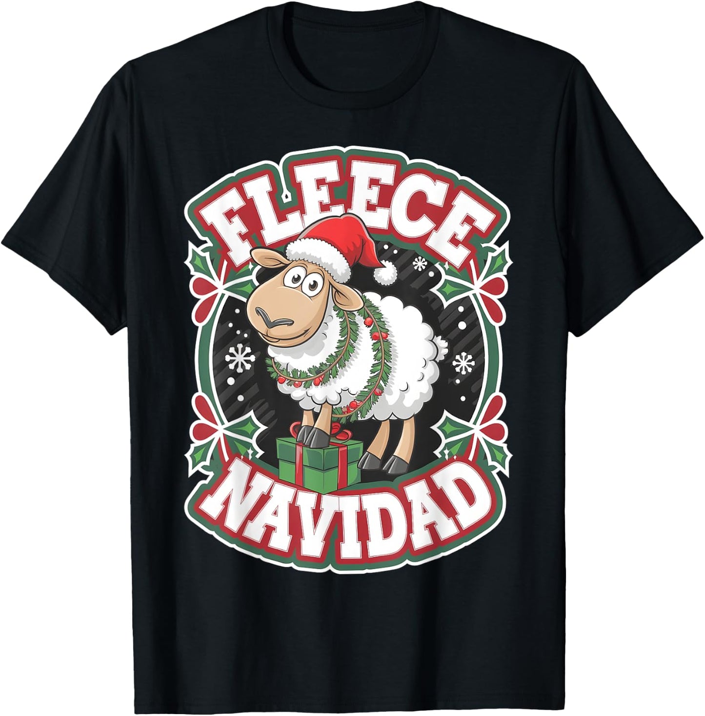 Funny Sheep Winter Christmas Fleece Navidad T-Shirt - T-Shirt | Black