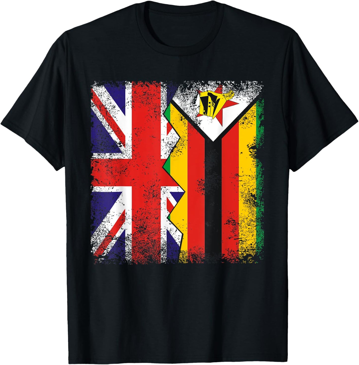 Zimbabwean Roots | Half British Flags | UK Zimbabwe Vintage T-Shirt - T-Shirt | Black