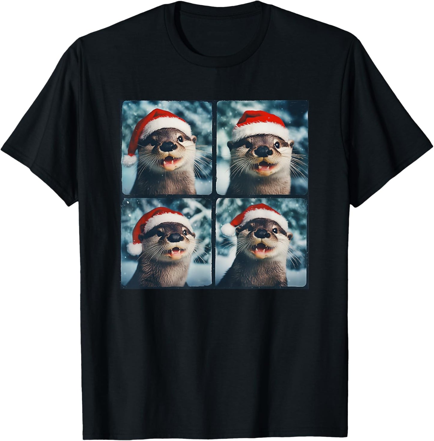 Winter Otter Wearing Santa Hat Christmas Sea Otter Lover T-Shirt - T-Shirt | Black