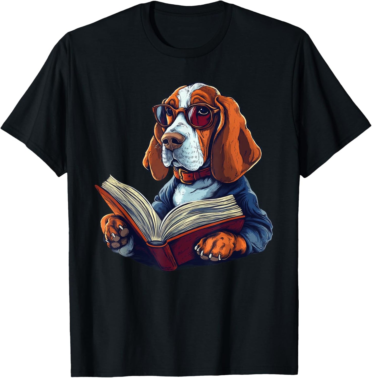 Cute Dog Basset Hound Reading Book T-Shirt - T-Shirt | Black