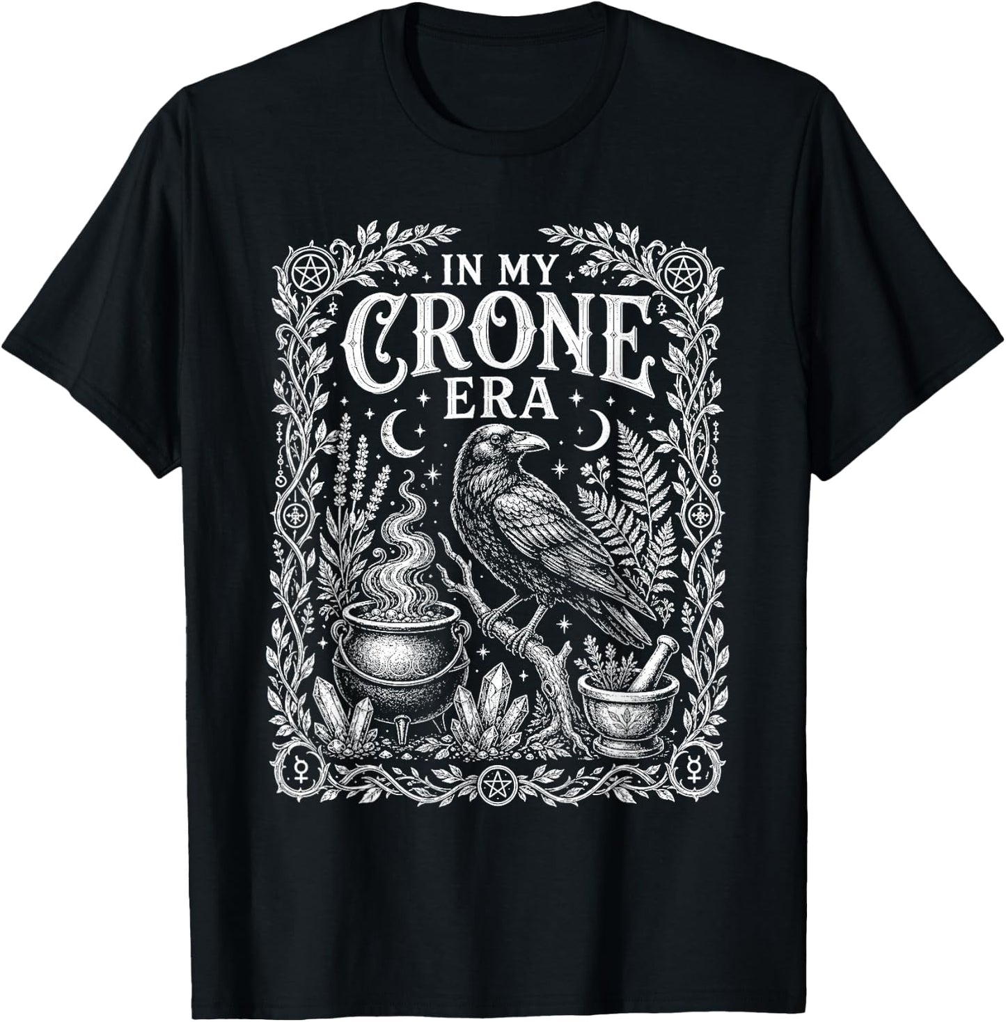 in My Crone Era Witchy Raven Cauldron T-Shirt - T-Shirt | Black