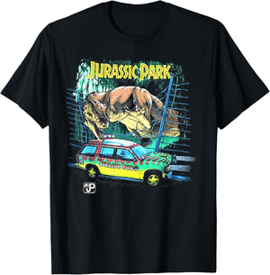 Jurassic Park Vintage Safari Drive Scene T-Shirt - T-Shirt | Black