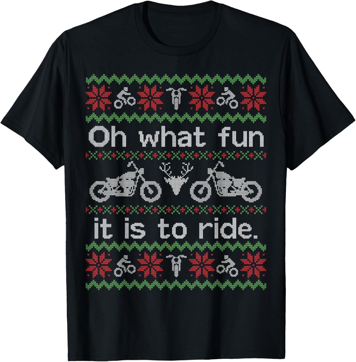 Funny Ugly Sweater Shirt Christmas Motorcycle Hog Biker Gift T-Shirt - T-Shirt | Black
