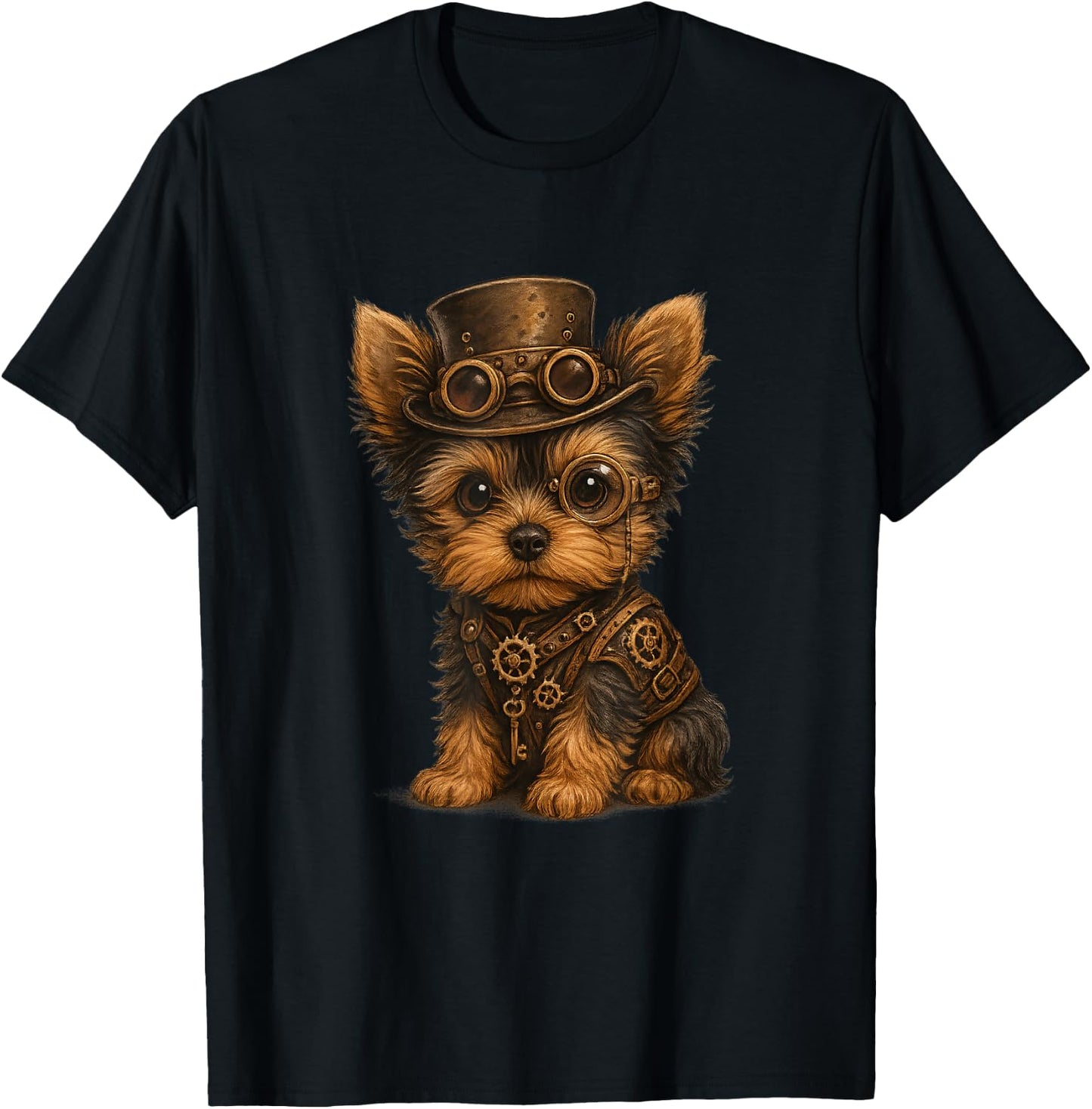 Steampunk Yorkie Dog - Yorkshire Terrier Mechanical Art T-Shirt - T-Shirt | Black