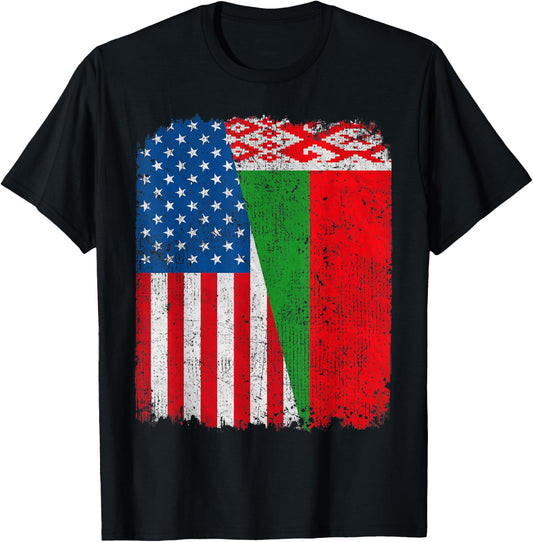 Belarusian American Flag Half USA Belarus Root Proud Kids Men T-Shirt - T-Shirt | Black