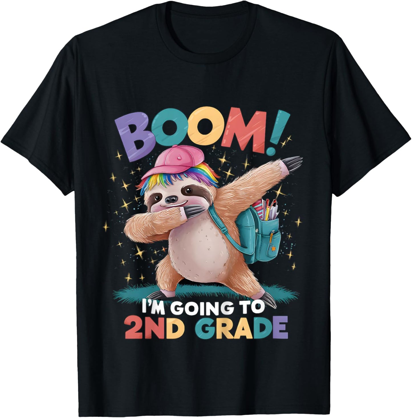 Kids Boom I'm Going To 2nd Grade Dabbing Sloth For Back To School T-Shirt - T-Shirt | Black