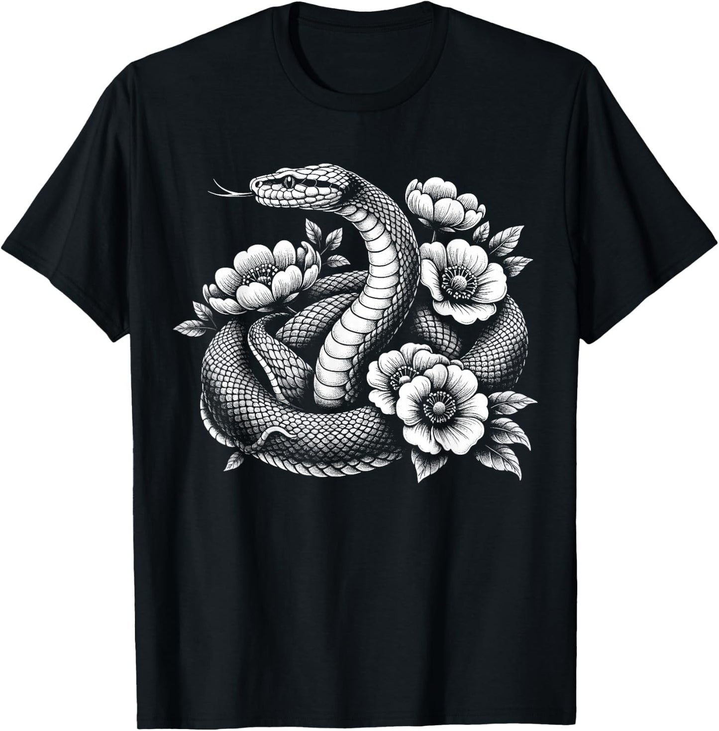 Snake Flowers T-Shirt - T-Shirt | Black