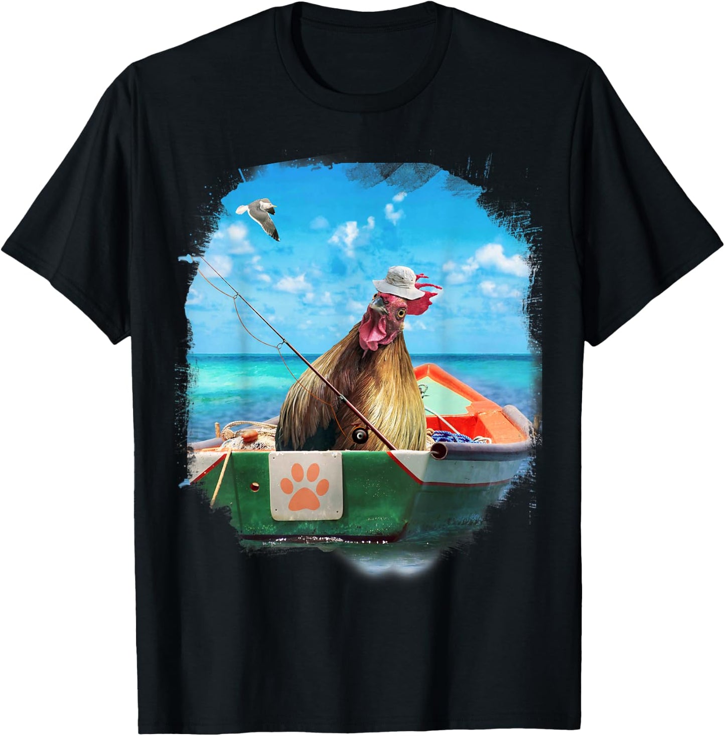 Chicken or Fish, Funny Chickens Fishing Boat T-Shirt - T-Shirt | Black