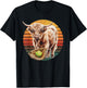 Highland Cow Softball Player Team Vintage T-Shirt - T-Shirt | Black