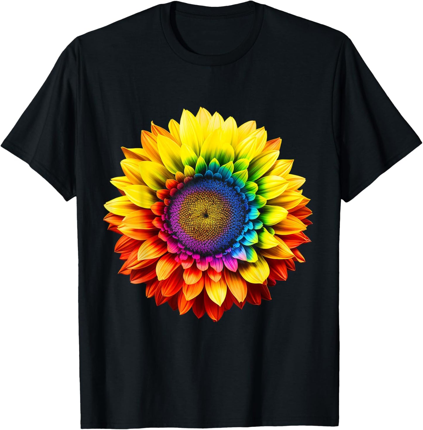 Flower Colourful Rainbow Art Graphic Motif Flower , black T-Shirt - T-Shirt | Black