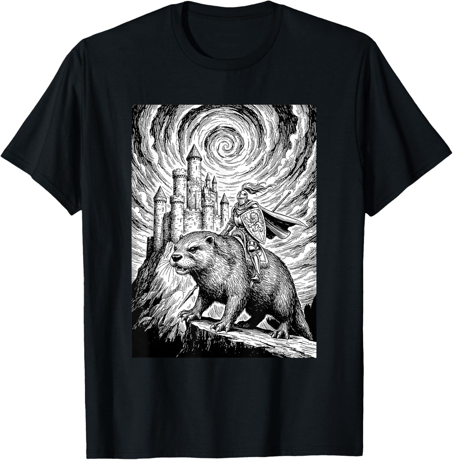 Giant Otter Fantasy Knight Medieval Design T-Shirt - T-Shirt | Black