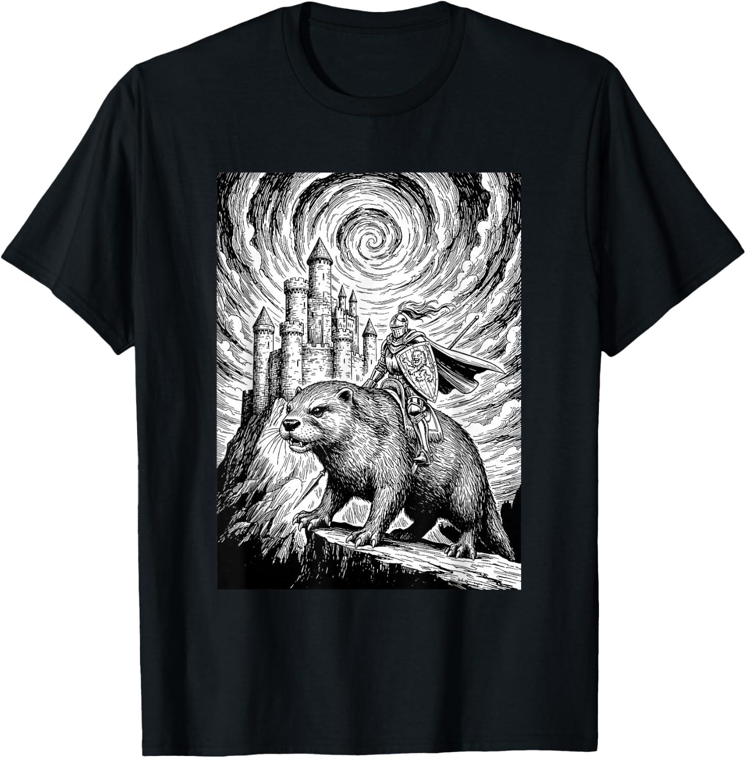 Giant Otter Fantasy Knight Medieval Design T-Shirt - T-Shirt | Black