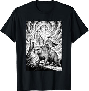 Giant Otter Fantasy Knight Medieval Design T-Shirt - T-Shirt | Black
