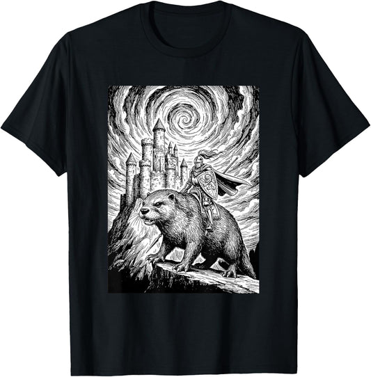 Giant Otter Fantasy Knight Medieval Design T-Shirt - T-Shirt | Black