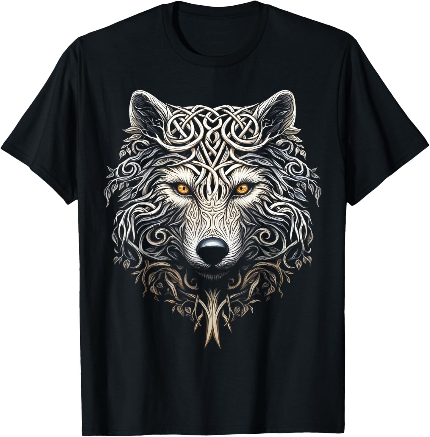 Wolf Art Pflanzen Baum Tierliebhaber Mandala Grafik Wolf T-Shirt - T-Shirt | Black