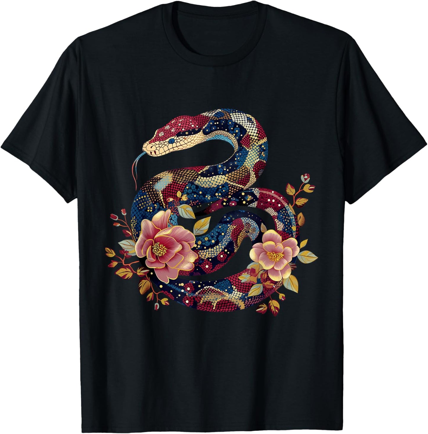 Python Snake Floral Ball Python Tattoo Flowers Snake Lover T-Shirt - T-Shirt | Black