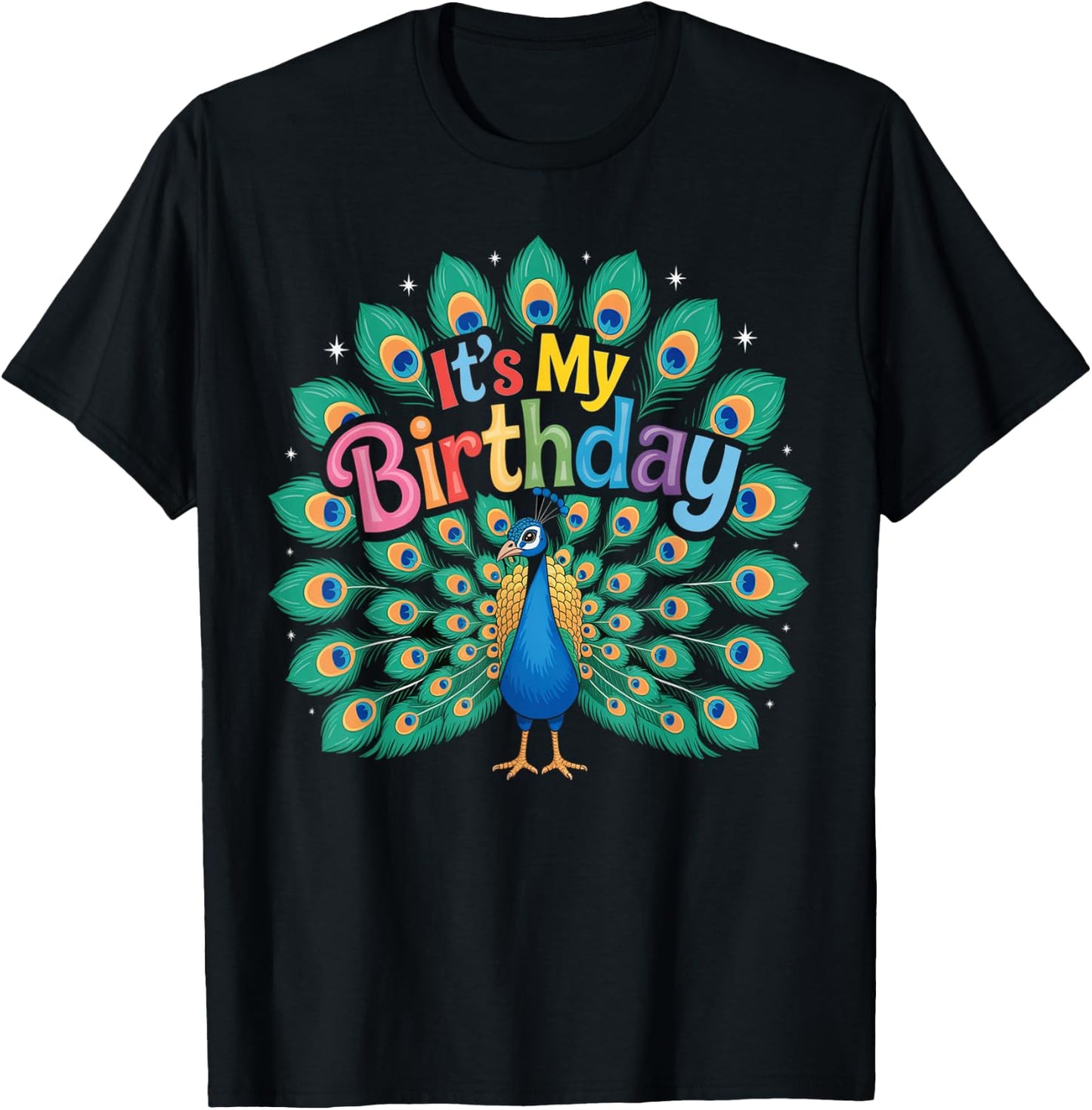 Birthday Peacock Women Men & Kids T-Shirt - T-Shirt | Black