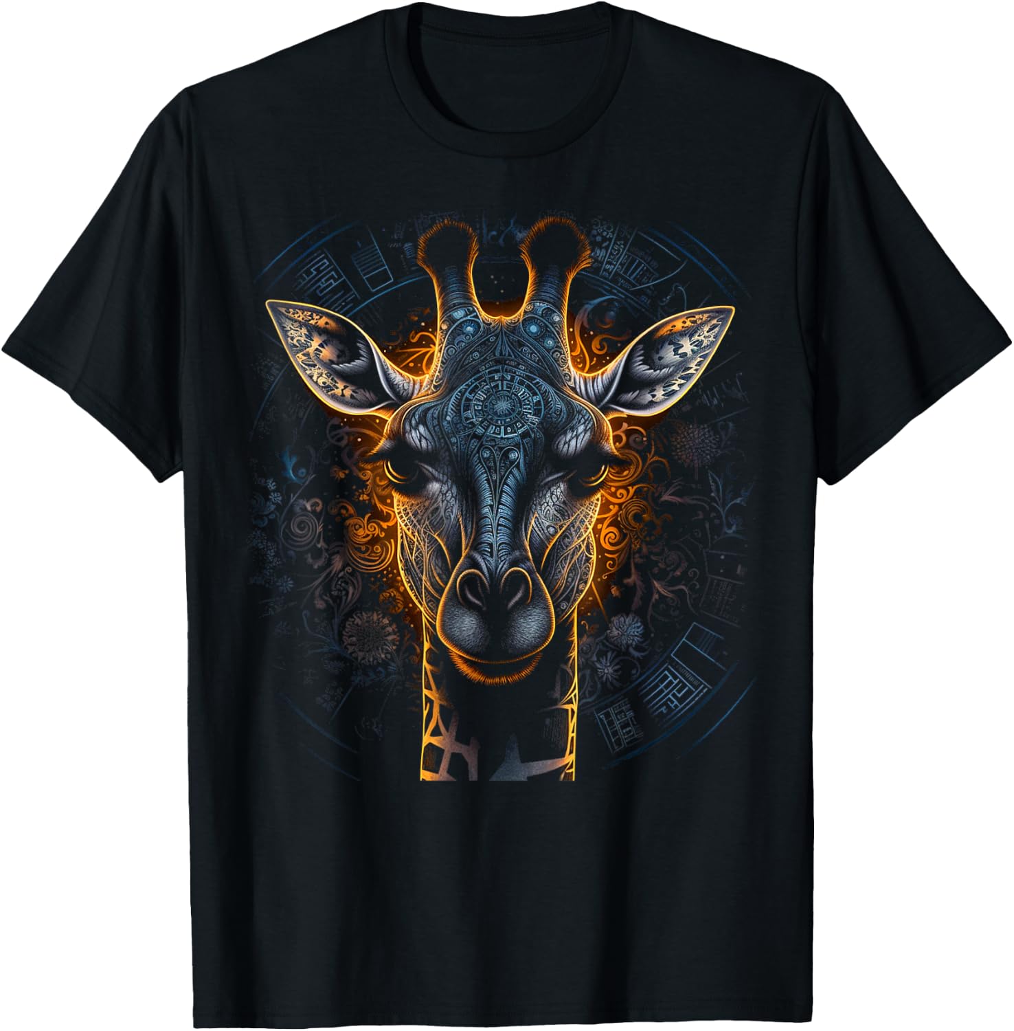 Giraffe Artwork Mandala - Animal Art Giraffe T-Shirt - T-Shirt | Black