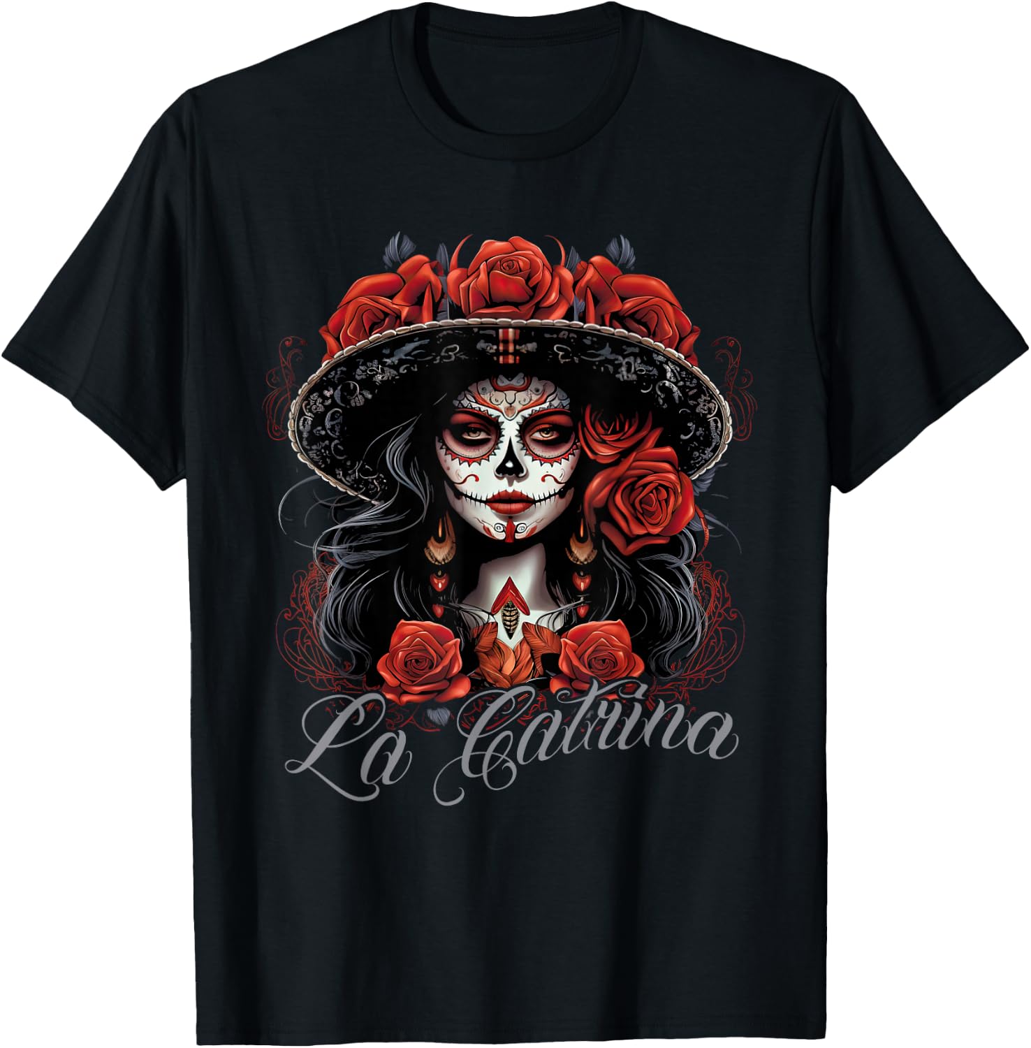 La Catrina Cool Dia De Los Muertos Design La Catrina , black T-Shirt - T-Shirt | Black