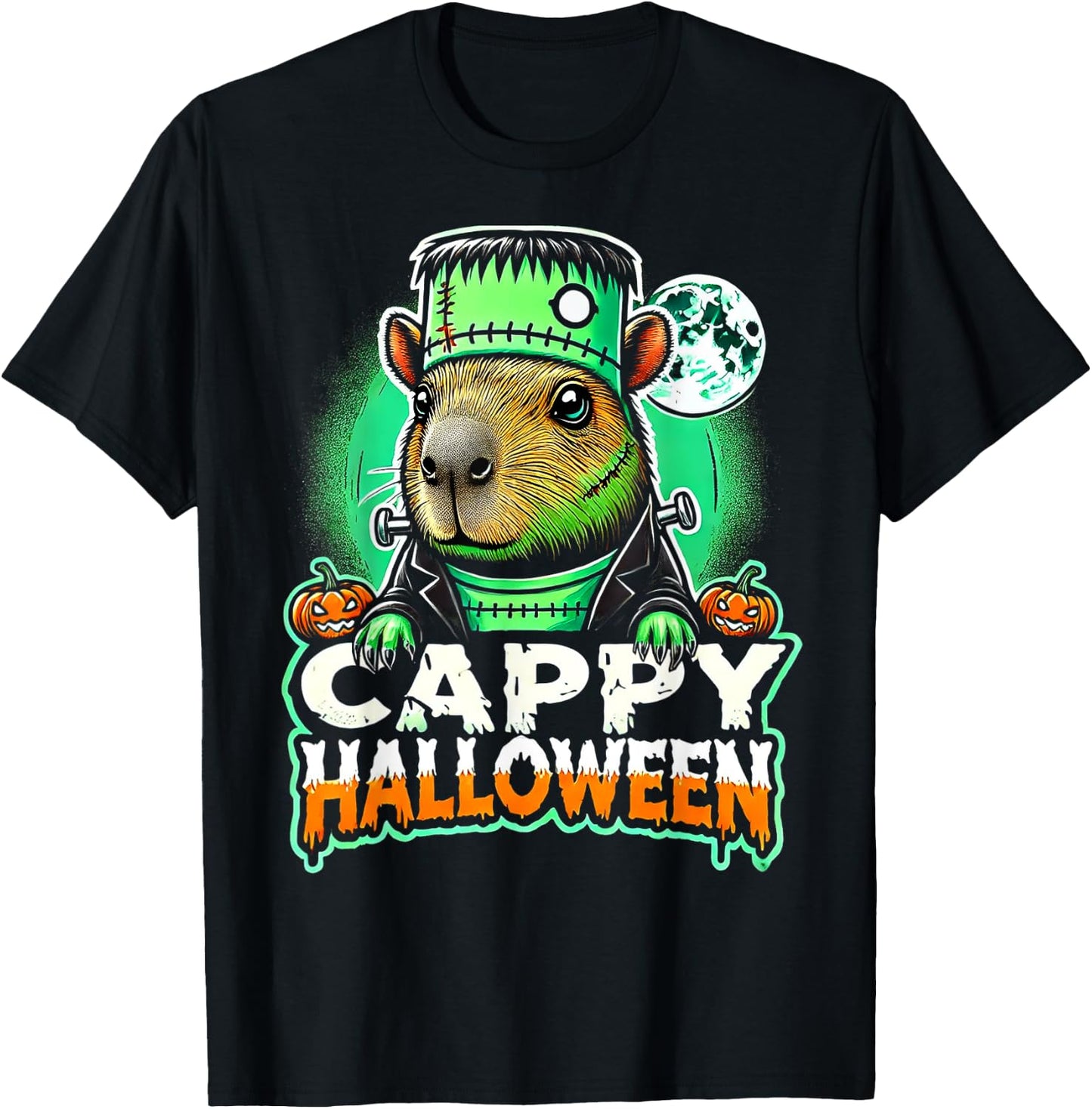 Cappy Halloween - Capybara Frankenstein - Funny Scary Spooky T-Shirt - T-Shirt | Black