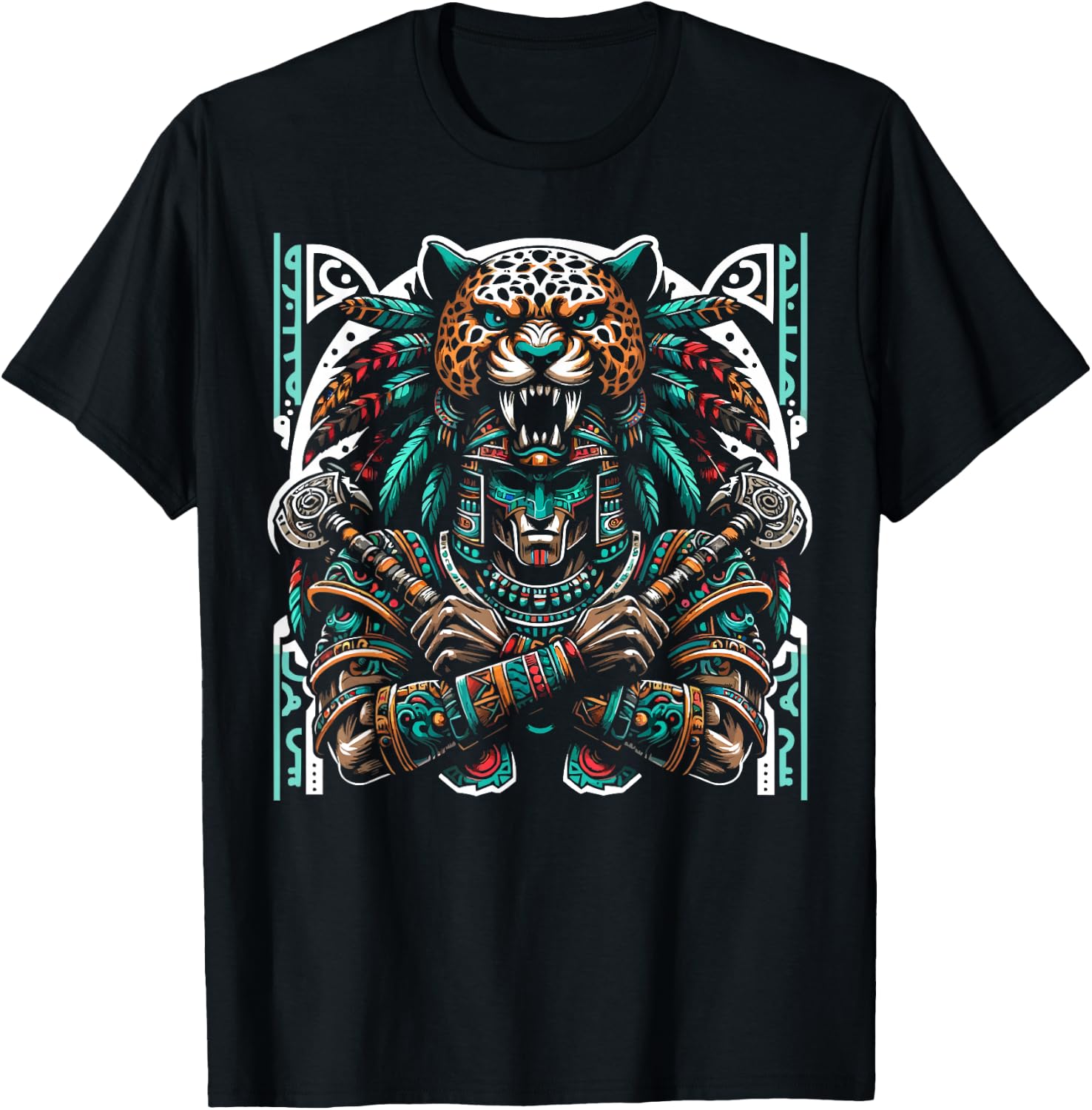 Aztec Jaguar Warrior Aztec Culture Mayan Indigenous T-Shirt - T-Shirt | Black