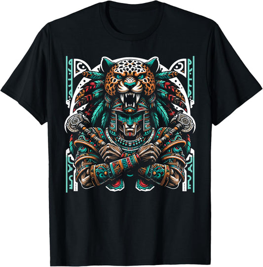 Aztec Jaguar Warrior Aztec Culture Mayan Indigenous T-Shirt - T-Shirt | Black