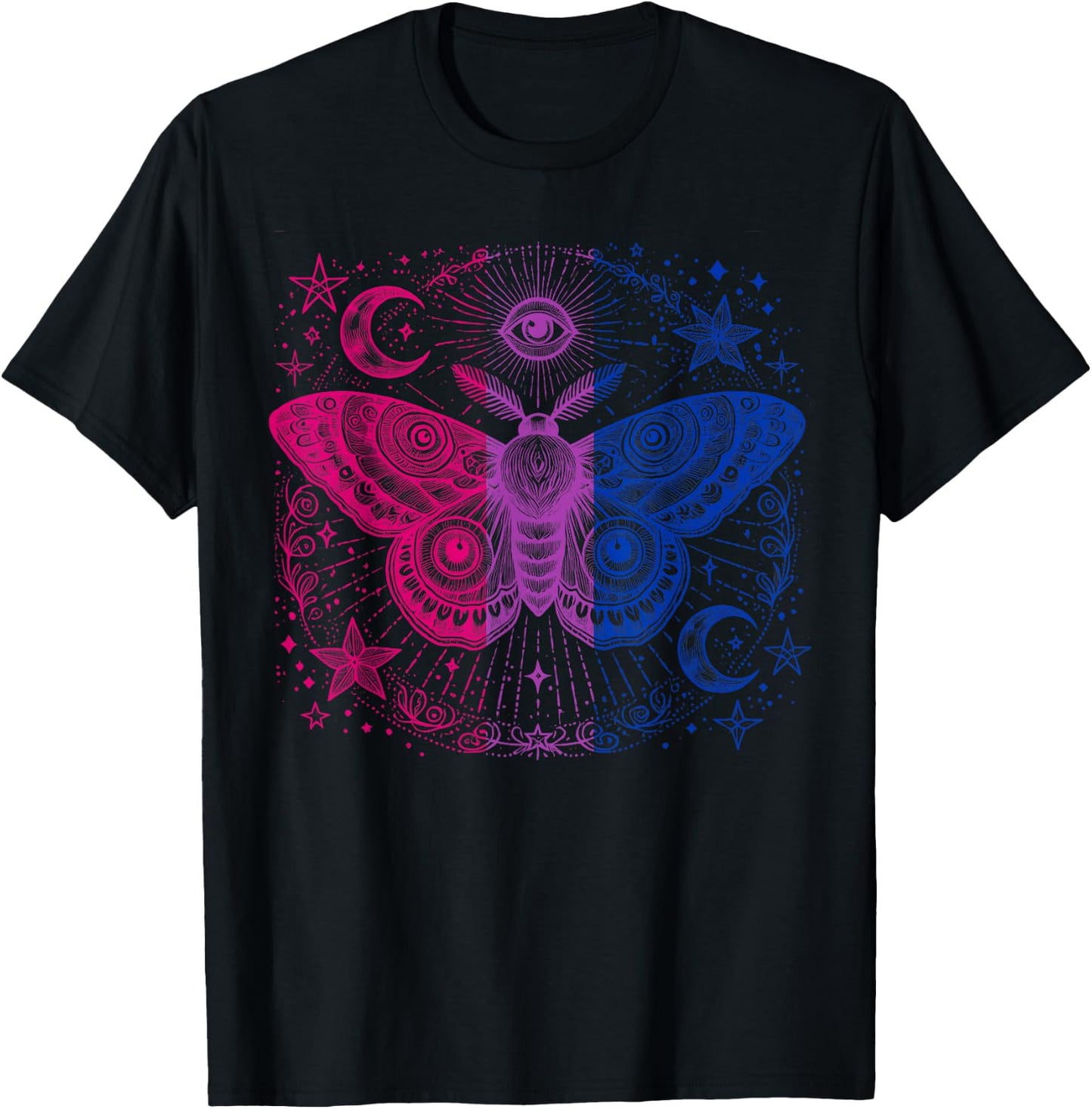 Mystical Bisexual Moth with Cosmic Pride Energy T-Shirt - T-Shirt | Black