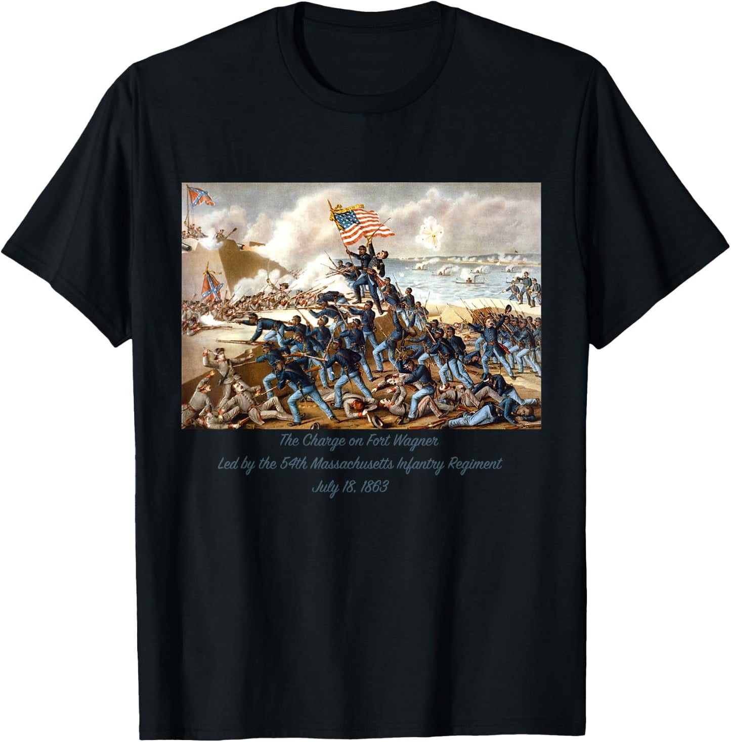 Charge on Fort Wagner South Carolina by Union in Civil War T-Shirt - T-Shirt | Black