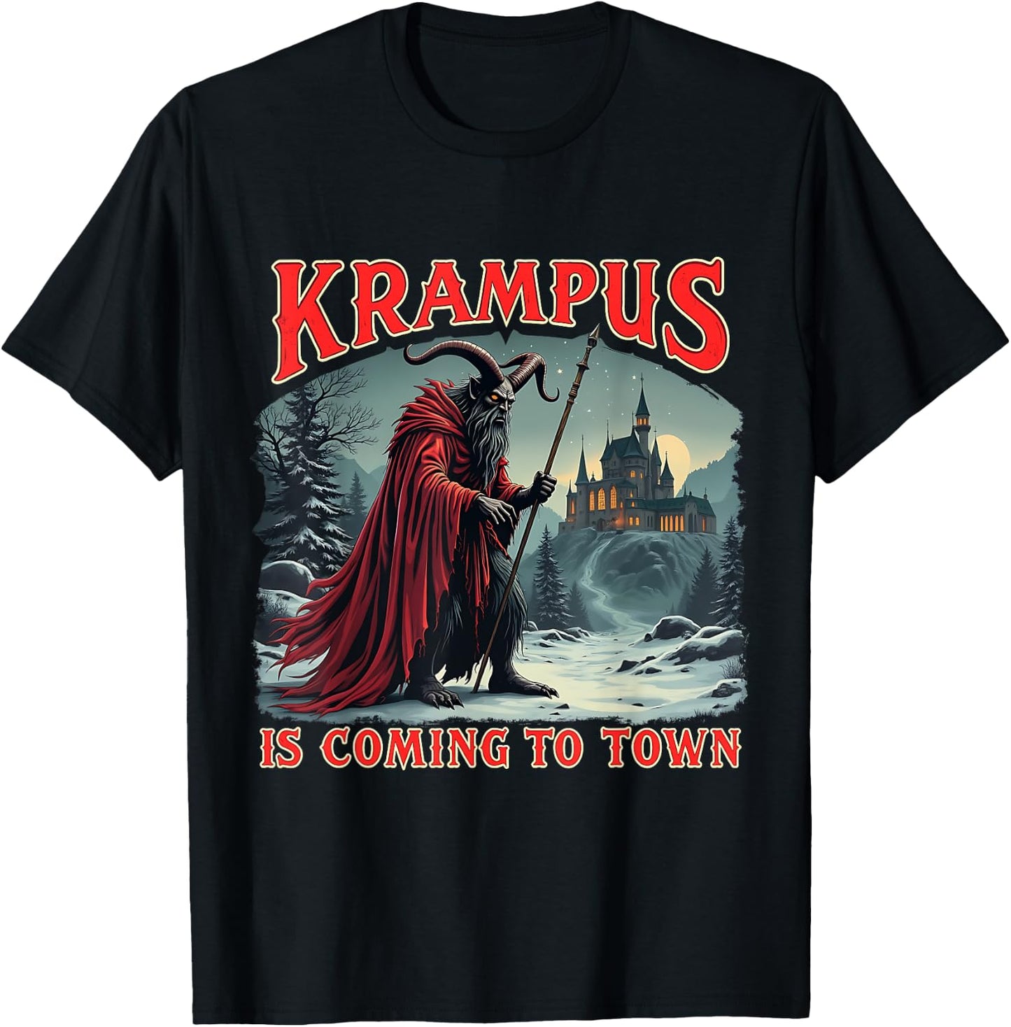 Merry Christmas Krampus Is Coming To Town Xmas Christmas Horror Costume T-Shirt - T-Shirt | Black