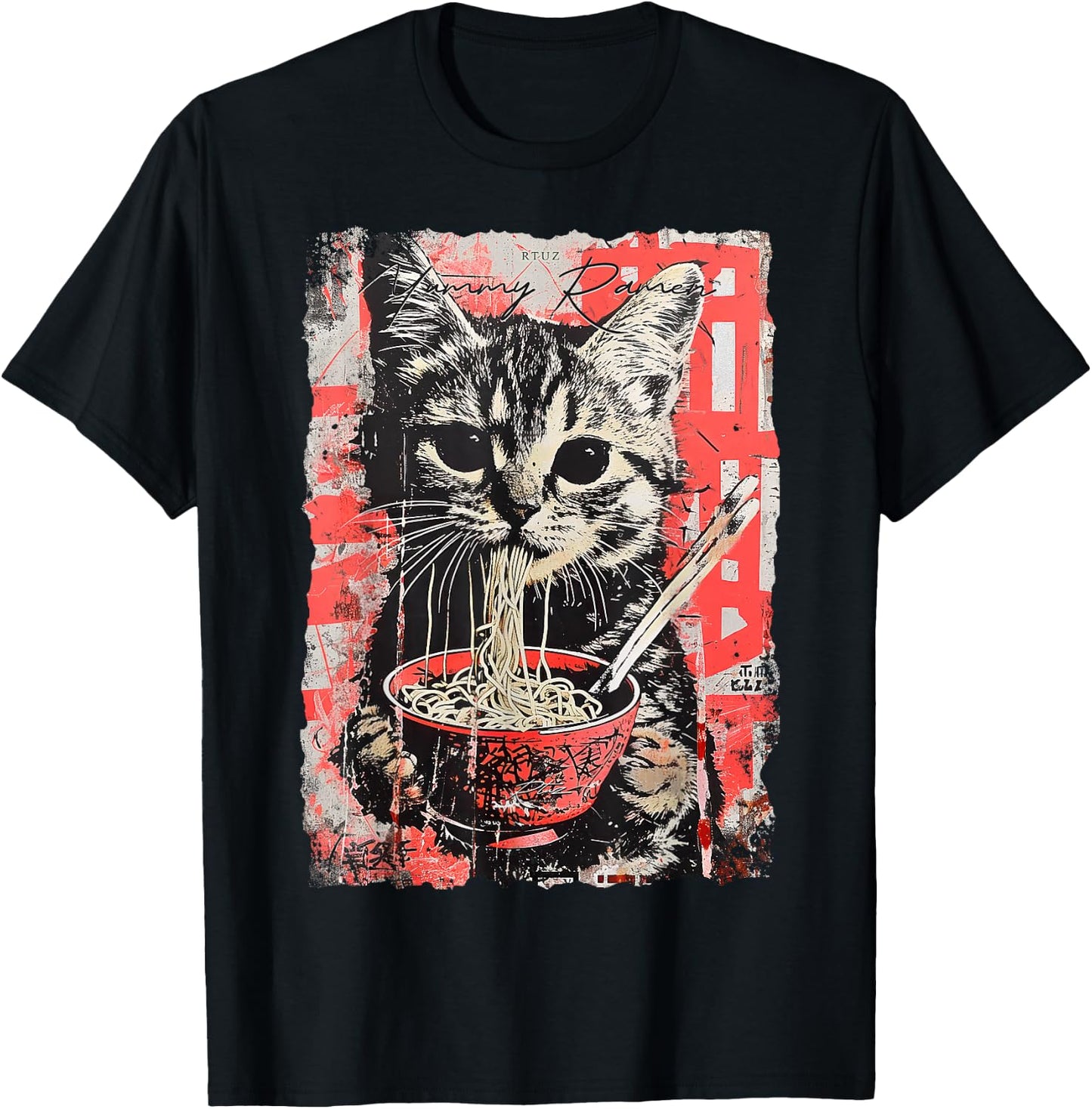 Ramen Noodles Cat Japan Y2K Kawaii Retro Cats Manga Anime T-Shirt - T-Shirt | Black