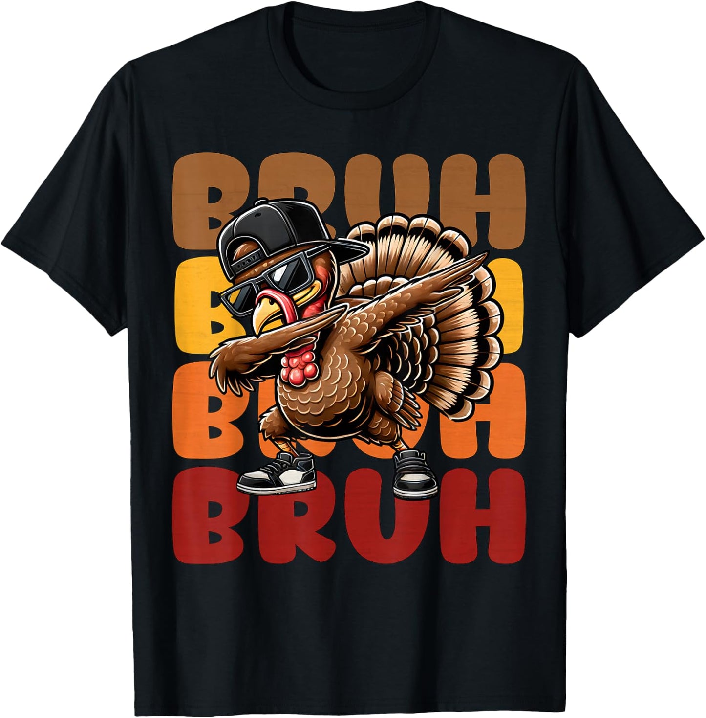 Bruh Turkey Dabbing Thanksgiving For Kids Boys Girls Funny T-Shirt - T-Shirt | Black