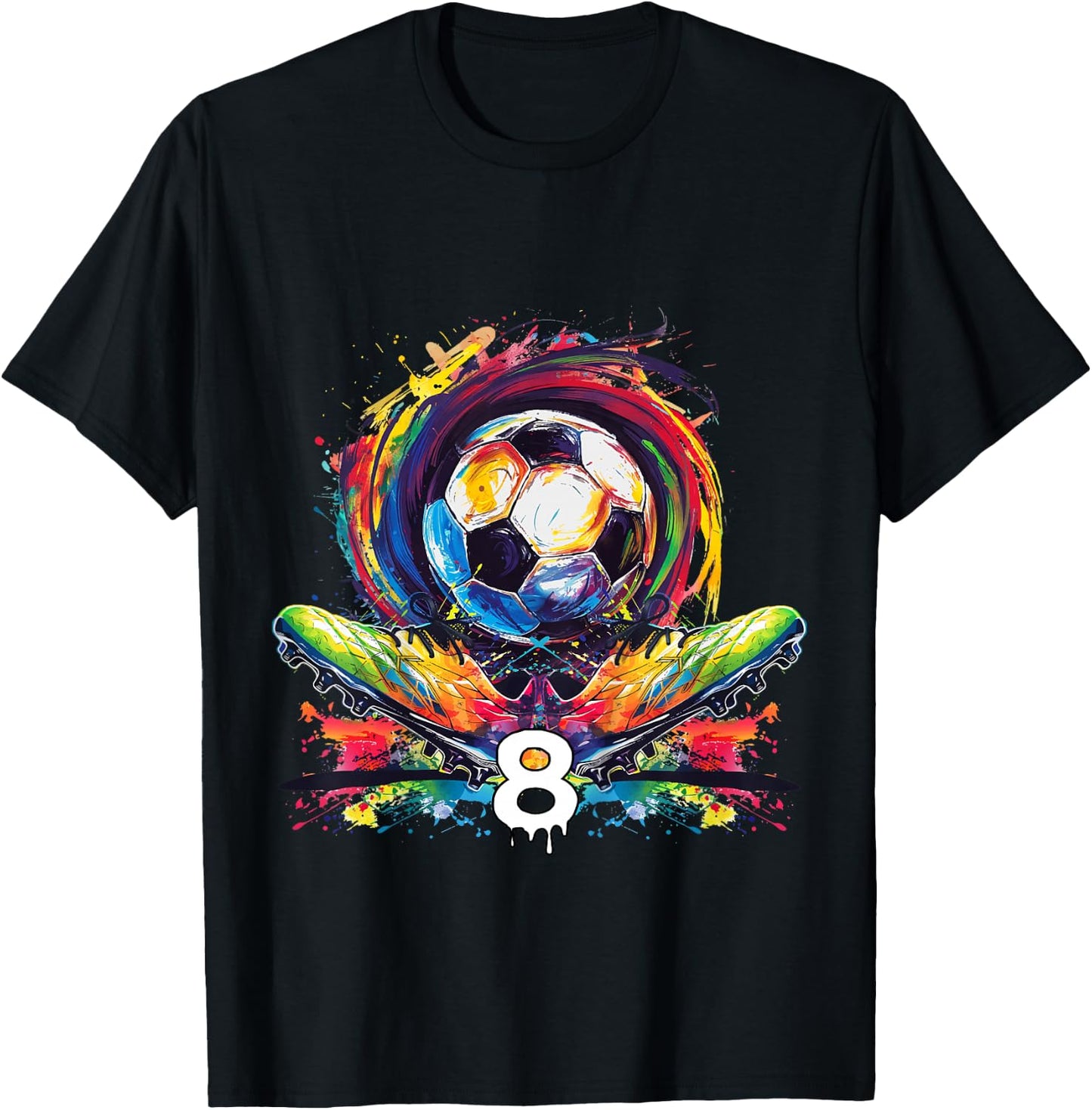 Children's 8th Birthday Boy 8 Years Football Gift , black T-Shirt - T-Shirt | Black