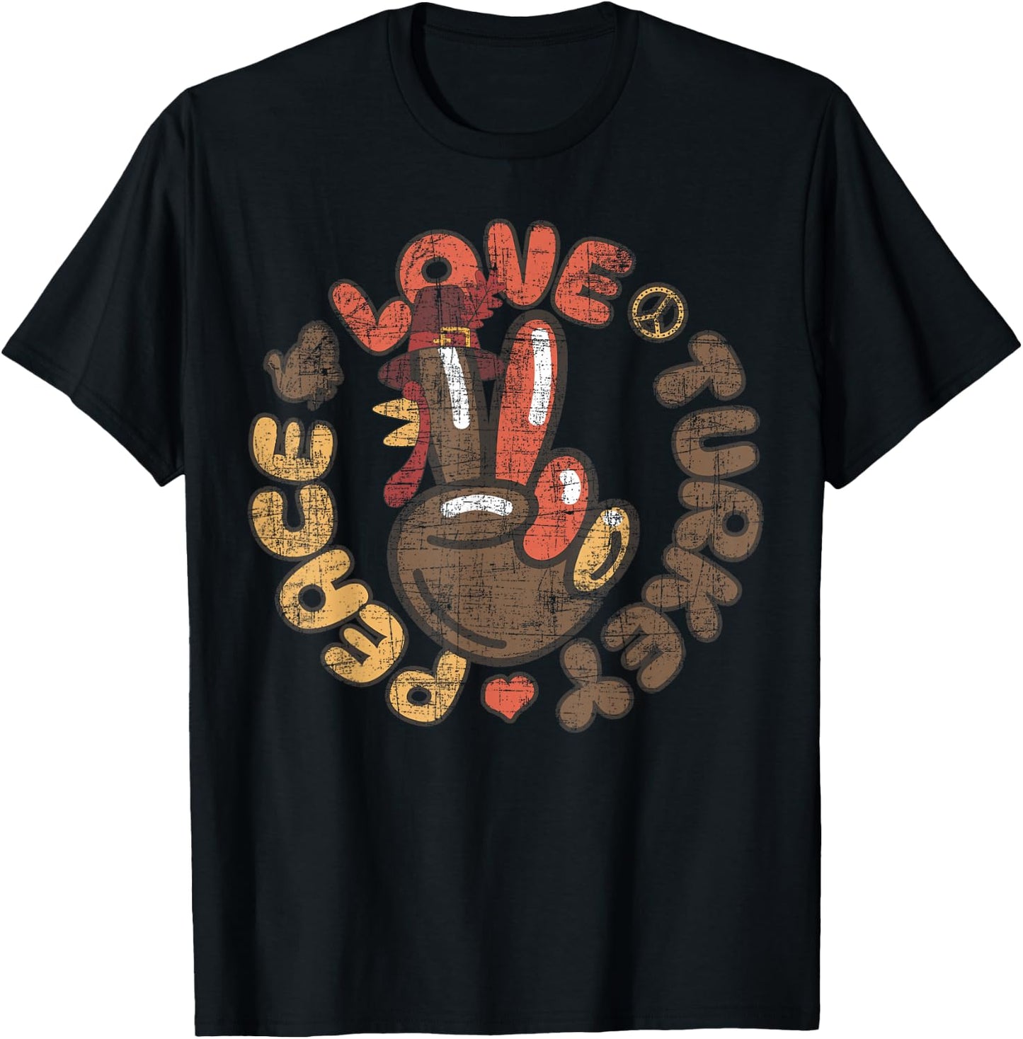 Peace Sign Turkey Hand Cool Thanksgiving Peace Love Turkey T-Shirt - T-Shirt | Black