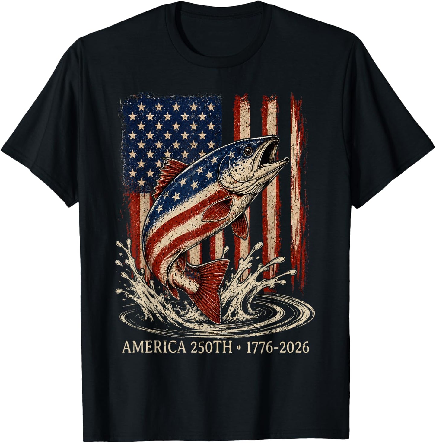 250 Years 1776 2026 Fishing American Flag 4th of July Men T-Shirt - T-Shirt | Black