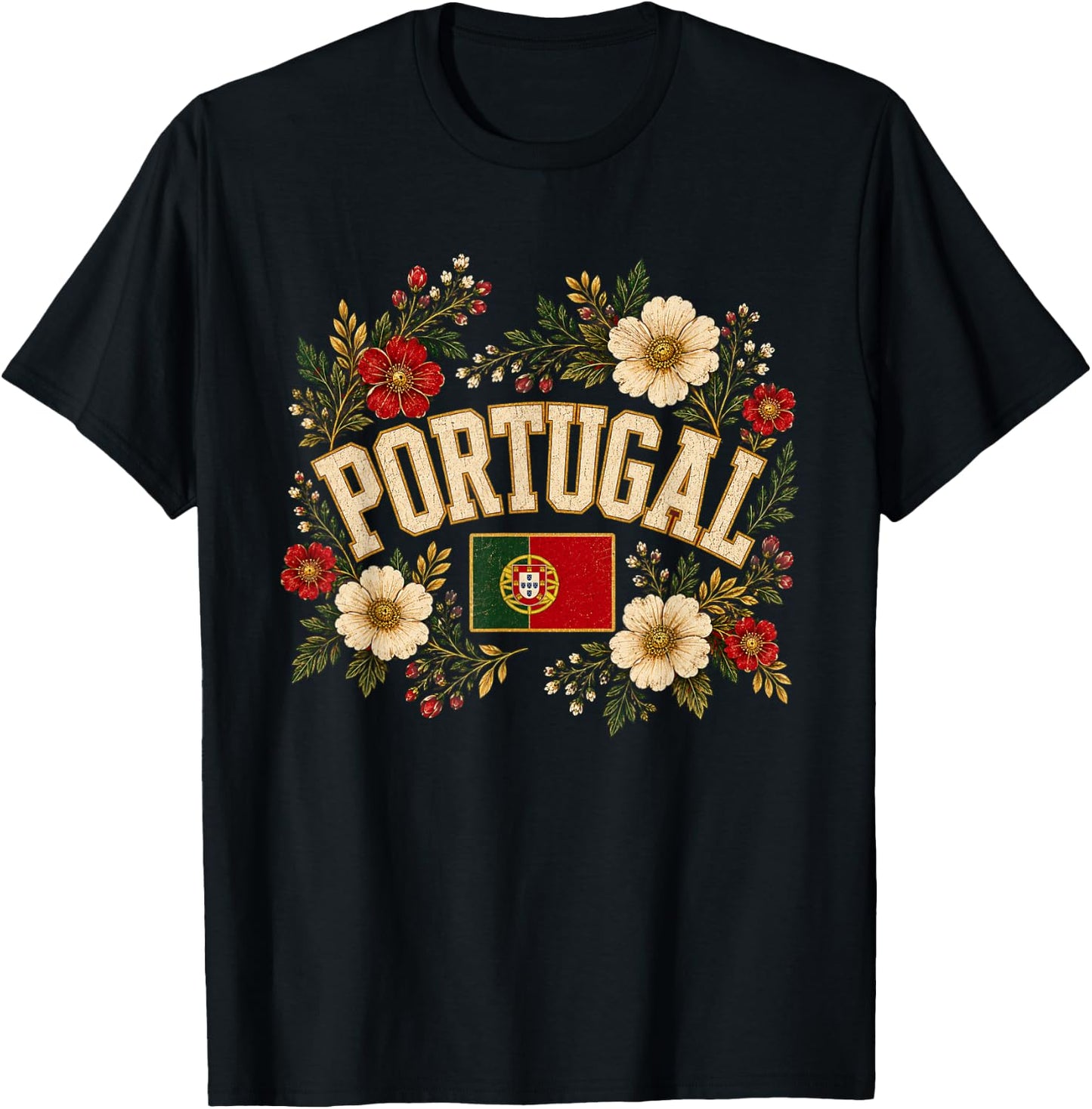 Portugal Floral Vintage Country Pride T-Shirt - T-Shirt | Black